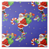 ヴィンテージサンタオンザキャンディーケーンイラストレーション タイル (正面)