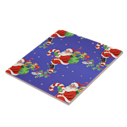 ヴィンテージサンタオンザキャンディーケーンイラストレーション タイル (側面)