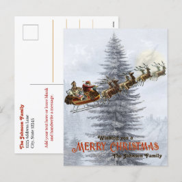 ヴィンテージサンタオンスリーとトナカイのクリスマス シーズンポストカード
