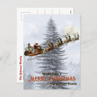 ヴィンテージサンタオンスリーとトナカイのクリスマス シーズンポストカード