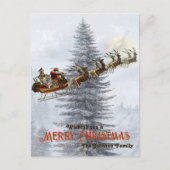 ヴィンテージサンタオンスリーとトナカイのクリスマス シーズンポストカード (正面)