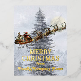 ヴィンテージサンタオンスリーとトナカイのクリスマス 箔シーズンポストカード