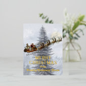 ヴィンテージサンタオンスリーとトナカイのクリスマス 箔シーズンポストカード (立ち正面)