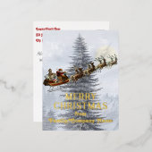 ヴィンテージサンタオンスリーとトナカイのクリスマス 箔シーズンポストカード (正面/裏面)