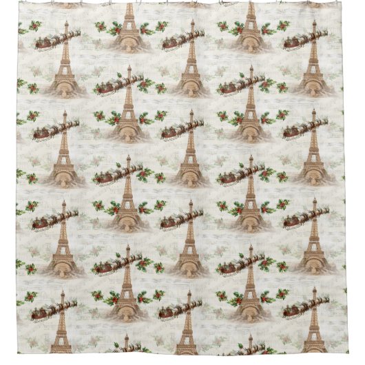 ヴィンテージサンタオーバーパリクリスマスシャワーカーテン シャワーカーテン (正面)