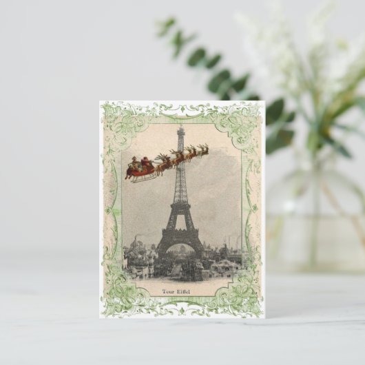 ヴィンテージサンタオーバーパリクリスマスポストカード シーズンポストカード (スタンド正面)