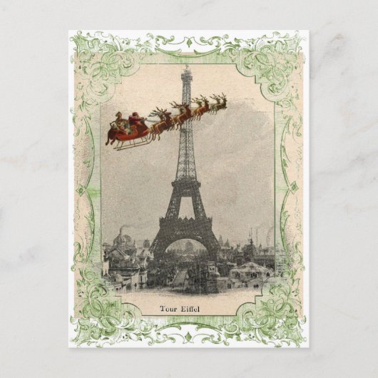 ヴィンテージサンタオーバーパリクリスマスポストカード シーズンポストカード (正面)