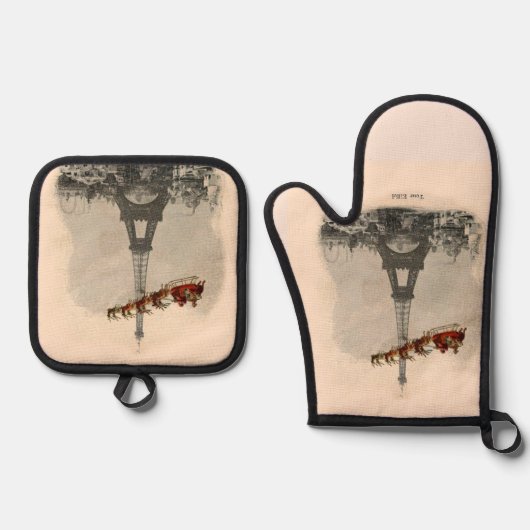 ヴィンテージサンタオーバーパリスクリスマスポスホルダーセット 鍋つかみ&鍋敷きセット (正面)