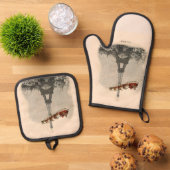 ヴィンテージサンタオーバーパリスクリスマスポスホルダーセット 鍋つかみ&鍋敷きセット (トップダウン)