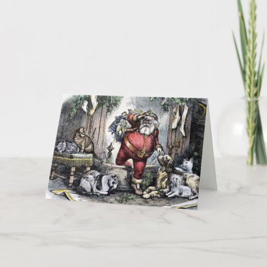 ヴィンテージサンタキャッツアンドドッグスのクリスマスカード シーズンカード (正面)