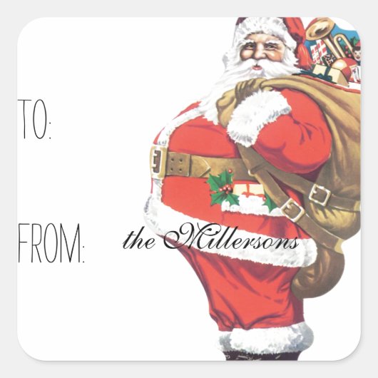 ヴィンテージサンタギフトラベル スクエアシール (正面)