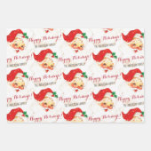 ヴィンテージサンタクパーソナライズされたロースハッピーホリデーズ ラッピングペーパーシート (正面2)