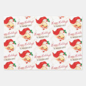 ヴィンテージサンタクパーソナライズされたロースハッピーホリデーズ ラッピングペーパーシート (正面)