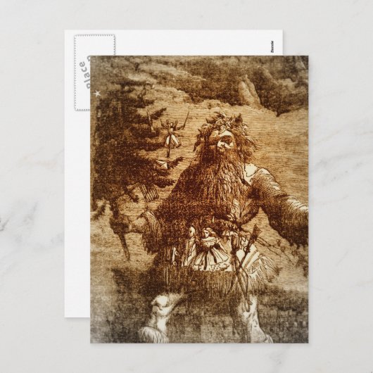 ヴィンテージサンタクリスマスインセピアトワールスタイル シーズンポストカード (正面/裏面)