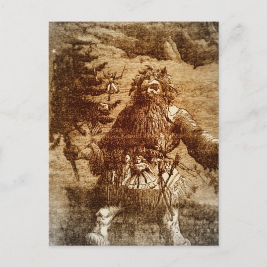 ヴィンテージサンタクリスマスインセピアトワールスタイル シーズンポストカード (正面)