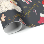 ヴィンテージサンタクリスマスグリーティングオンブラック ラッピングペーパー (ロールコーナー)