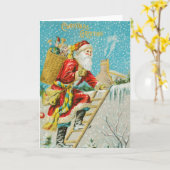 ヴィンテージサンタクリスマスグリーティングカード カード (黄色い花)