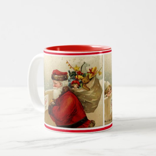 ヴィンテージサンタクリスマスシーンコーヒーマグカップ ツートーンマグカップ (正面左)