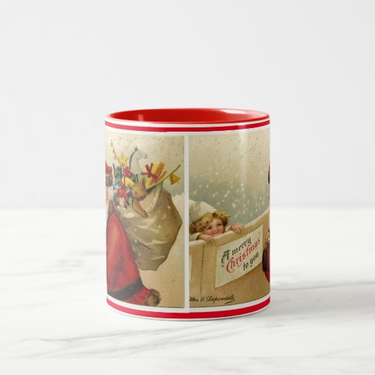 ヴィンテージサンタクリスマスシーンコーヒーマグカップ ツートーンマグカップ (中央)