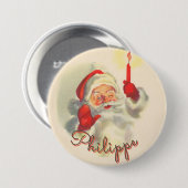 ヴィンテージサンタクリスマスストッキング名タグボタン 缶バッジ (正面&裏面)