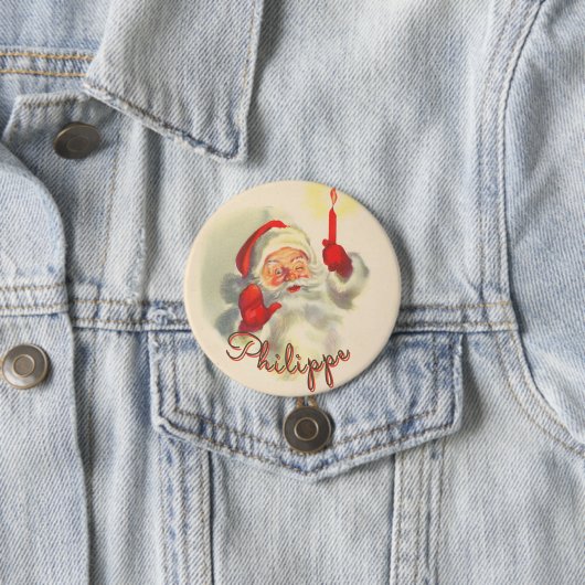 ヴィンテージサンタクリスマスストッキング名タグボタン 缶バッジ (インサイチュ)