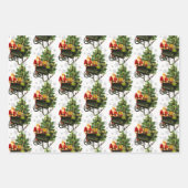 ヴィンテージサンタクリスマスツリーと雪片 ラッピングペーパーシート (正面)