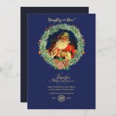 ヴィンテージサンタクリスマスパーティの招待状ブルーレッド 招待状 (正面/裏面)