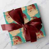 ヴィンテージサンタクリスマスレトロティール（緑がかった色）ホリデーギフト ラッピングペーパー