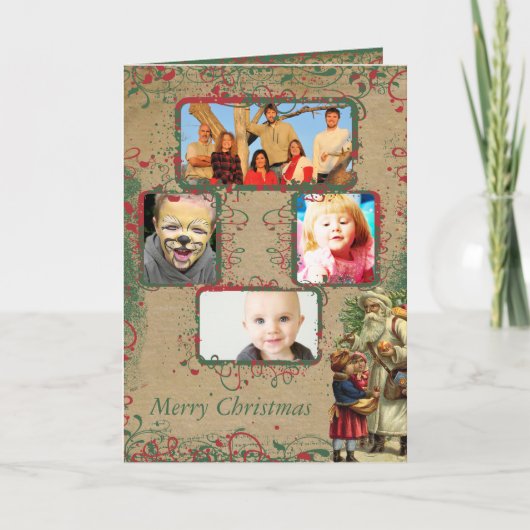 ヴィンテージサンタクリスマス4写真カード シーズンカード (正面)