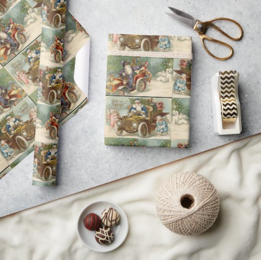 ヴィンテージサンタクリスマス ラッピングペーパー (クラフト)