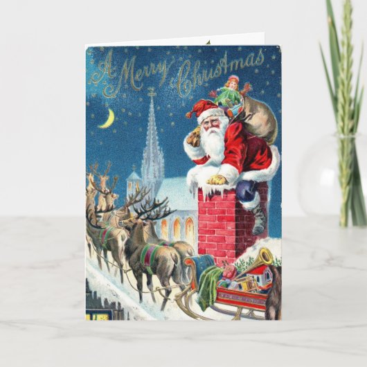 ヴィンテージサンタクロスマスグリーティング招待状 招待状 (正面)