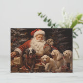 ヴィンテージサンタクロースかわいい子犬メリークリスマス シーズンカード (スタンド正面)