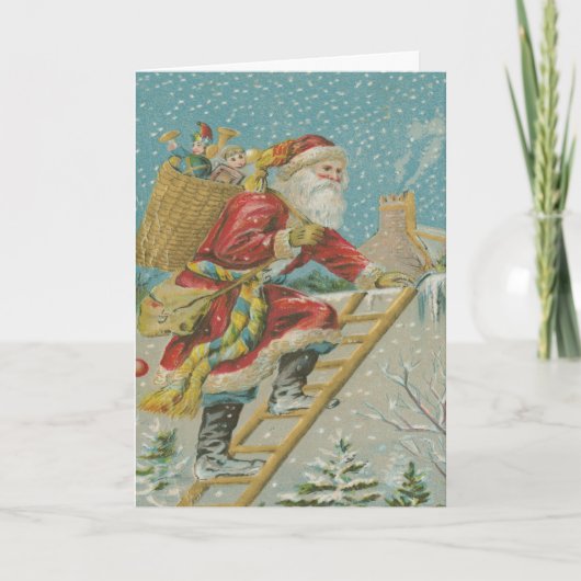 ヴィンテージサンタクロースがおもちゃクリスマスイブ シーズンカード (正面)