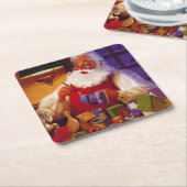 ヴィンテージサンタクロースがおもちゃクリスマス スクエアペーパーコースター (アングル)