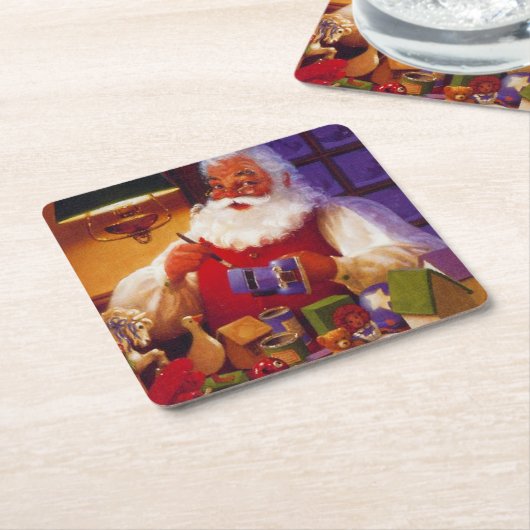 ヴィンテージサンタクロースがおもちゃクリスマス スクエアペーパーコースター (アングル)