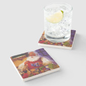 ヴィンテージサンタクロースがおもちゃクリスマス ストーンコースター (横)