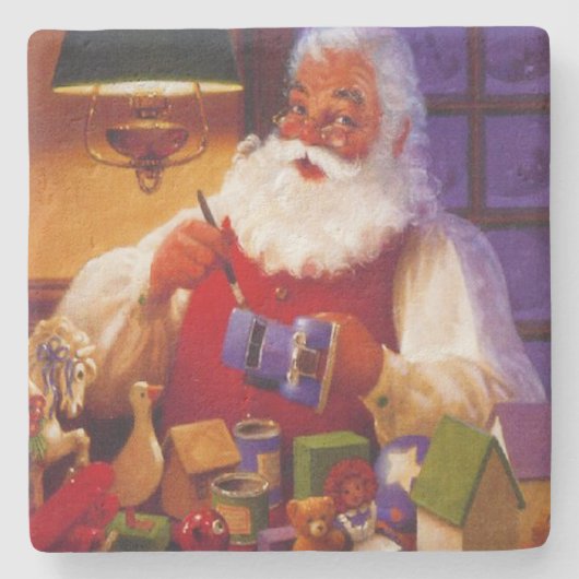 ヴィンテージサンタクロースがおもちゃクリスマス ストーンコースター (正面)