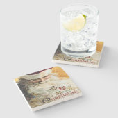 ヴィンテージサンタクロースがクリスマスの目出しを望む ストーンコースター (横)