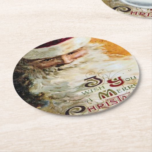 ヴィンテージサンタクロースがクリスマスの目出しを望む ラウンドペーパーコースター (アングル)