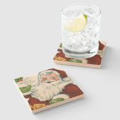 ヴィンテージサンタクロースがクリスマスの祝いを伝える ストーンコースター (横)