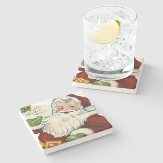 ヴィンテージサンタクロースがクリスマスの願いを届ける ストーンコースター (横)