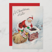 ヴィンテージサンタクロースがクリスマスプレゼント・ホールを贈り物 シーズンカード (正面/裏面)