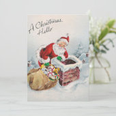 ヴィンテージサンタクロースがクリスマスプレゼント・ホールを贈り物 シーズンカード (スタンド正面)
