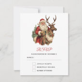 ヴィンテージサンタクロースがトナカイのクリスマスに乗る 出欠カード (正面)