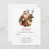 ヴィンテージサンタクロースがトナカイのクリスマスに乗る 出欠カード (正面/裏面)