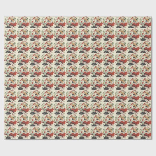 ヴィンテージサンタクロースが善女と男の子を呼ぶ ラッピングペーパー (フラット)