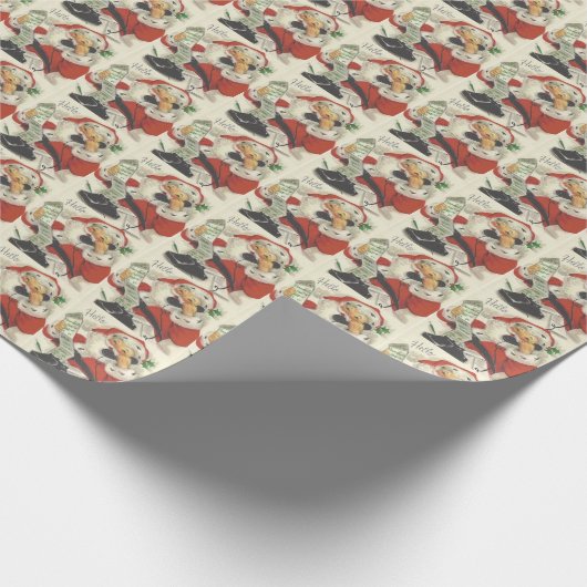 ヴィンテージサンタクロースが善女と男の子を呼ぶ ラッピングペーパー (角)