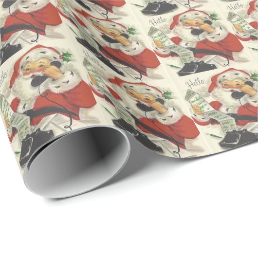 ヴィンテージサンタクロースが善女と男の子を呼ぶ ラッピングペーパー (ロールコーナー)