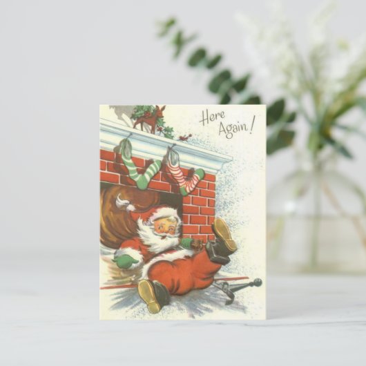 ヴィンテージサンタクロースが煙突から落ちる シーズンカード (スタンド正面)