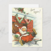 ヴィンテージサンタクロースが煙突から落ちる シーズンカード (正面/裏面)
